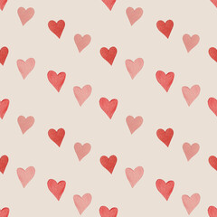 Fototapeta na wymiar watercolor seamless pattern with red hearts