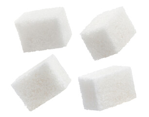 Set of white sugar cubes, isolated on white background
