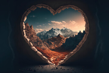 Valentine's Day Heart Landscape created with Generative AI technology