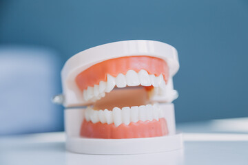 Stomatology concept, partial portrait of girl with strong white teeth looking at camera and smiling, fingers near face. Closeup of young woman at dentist's, studio, indoors