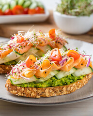 Salmon and avocado toast, Healthy breakfast