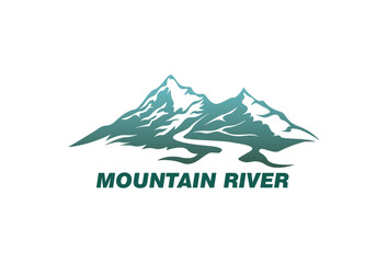 Mountain River Vector Logo Template. Is a clean, modern, elegant logo suitable for nature mountain business like an adventure sports company, a natural line of products, hotels, resorts, etc.