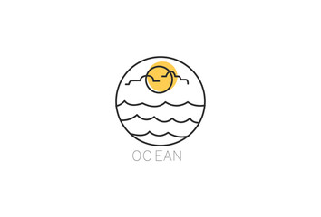 Ocean line art minimalist logo vector illustration design