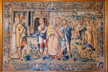 Obraz na płótnie Canvas Flemish baroque tapestry, 17th century, Brussels-Brabant workshop, rectory hall, Royal College of Noble Maidens, Toledo, Castilla-La Mancha, Spain