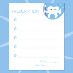 Prescription or recipe, or blank for stomatologist, child stomatology.