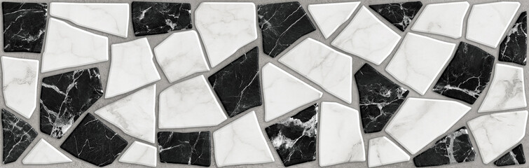 Ceramic tile design for walls and floors. Shards of black and white marble. Design for interior home or ceramic tiles design.