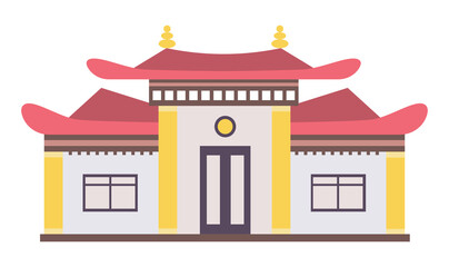 Building with pagoda roof in traditional Japanese or Chinese architecture. Vector illustration isolated design