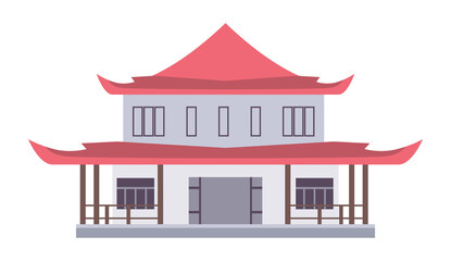 Building with pagodas in old architecture style of Chinese or Japanese culture. Vector illustration isolated design