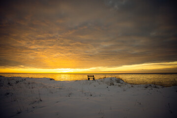 Naklejka premium Winter Sunset on the beach of Sarnate, Latvia