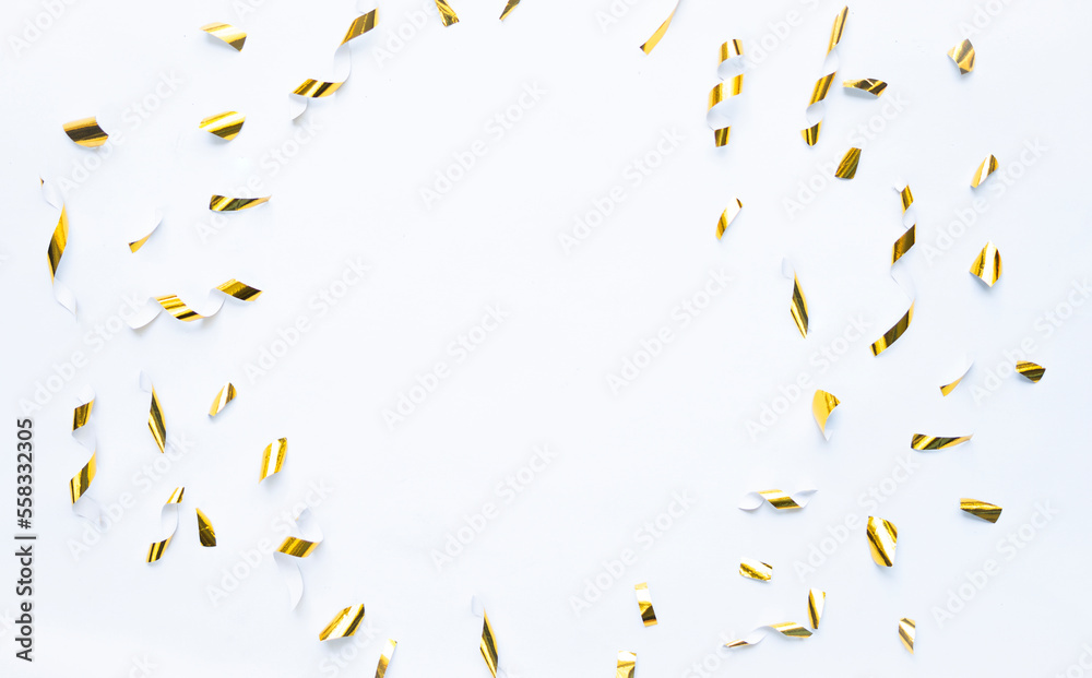 Poster abstract golden confetti frame for background and copy space
