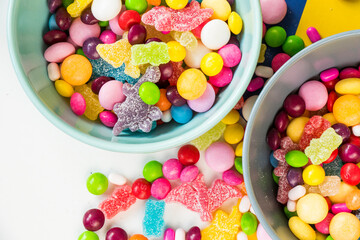 candies in the bowl, colorful candies background