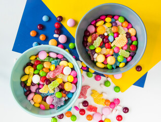 candies in the bowl, colorful candies background