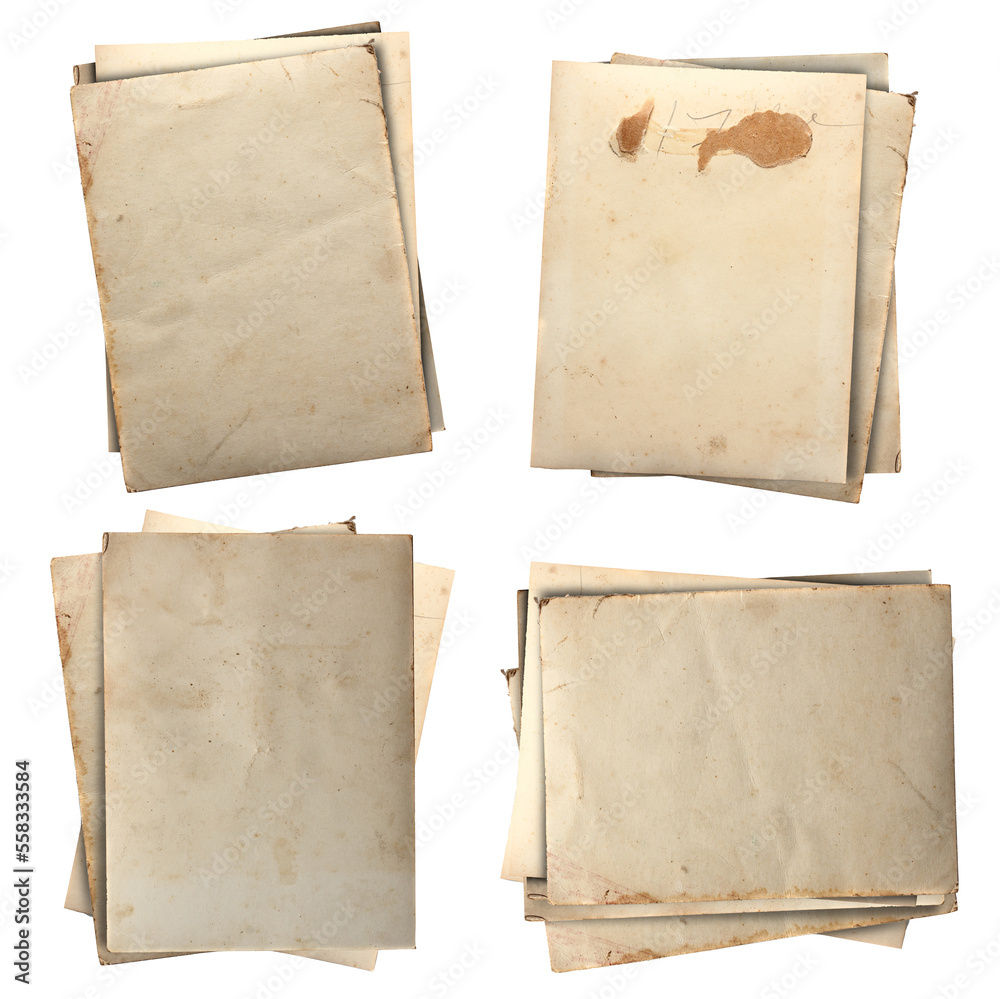 Aufkleber Stack of old papers set isolated on white background