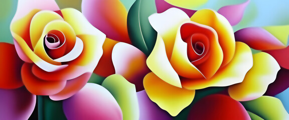 Abstract rose flowers background, digital painting of florals, generative ai