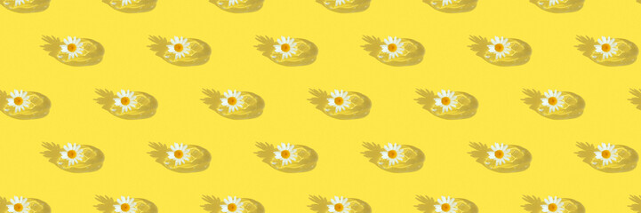 Seamless pattern. Drops of transparent cosmetic gel or serum with hyaluronic acid with a chamomile...