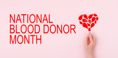 National Blood Donor Month background, web banner. Blood donor day campaign for donation charity...