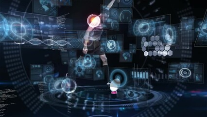 Animation of data processing over male rugby player - Powered by Adobe