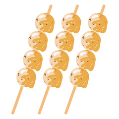 Fried Dango Rice Balls on a stick. Asian food. Vector illustration on a white background for restaurants, menus, decor
