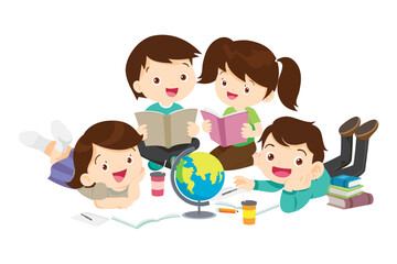 Happy Children reading book Back to School Concept kids and book