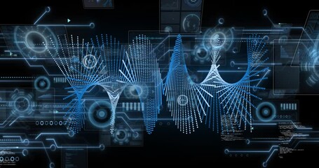 Animation of scientific data processing over dna strand - Powered by Adobe