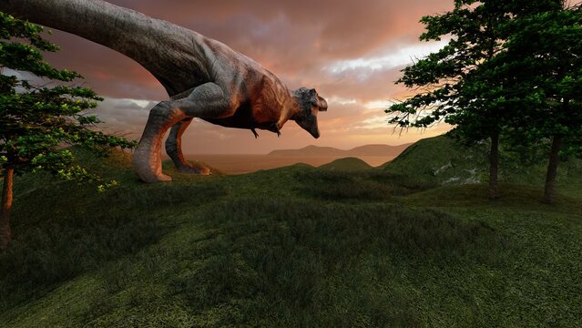dinosaur t-rex on the hill