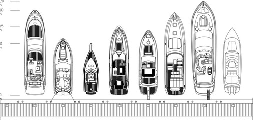 sketch vector illustration of a high speed boat with sizes