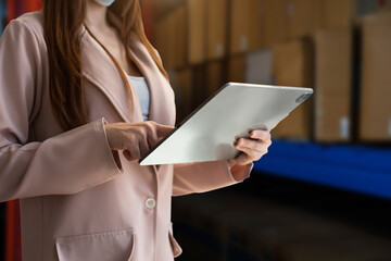 Naklejka premium Digital marketing media working touch screen tablet.