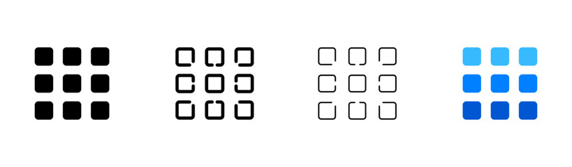 Menu flat icons set. Button, controls, style, design, theme, sorting, apps, gadgets, click. Coreception technologies. Vector flat icons set on a white background