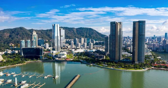 air view of shekou cityscape,commercial center in seaworld,shenzhen china