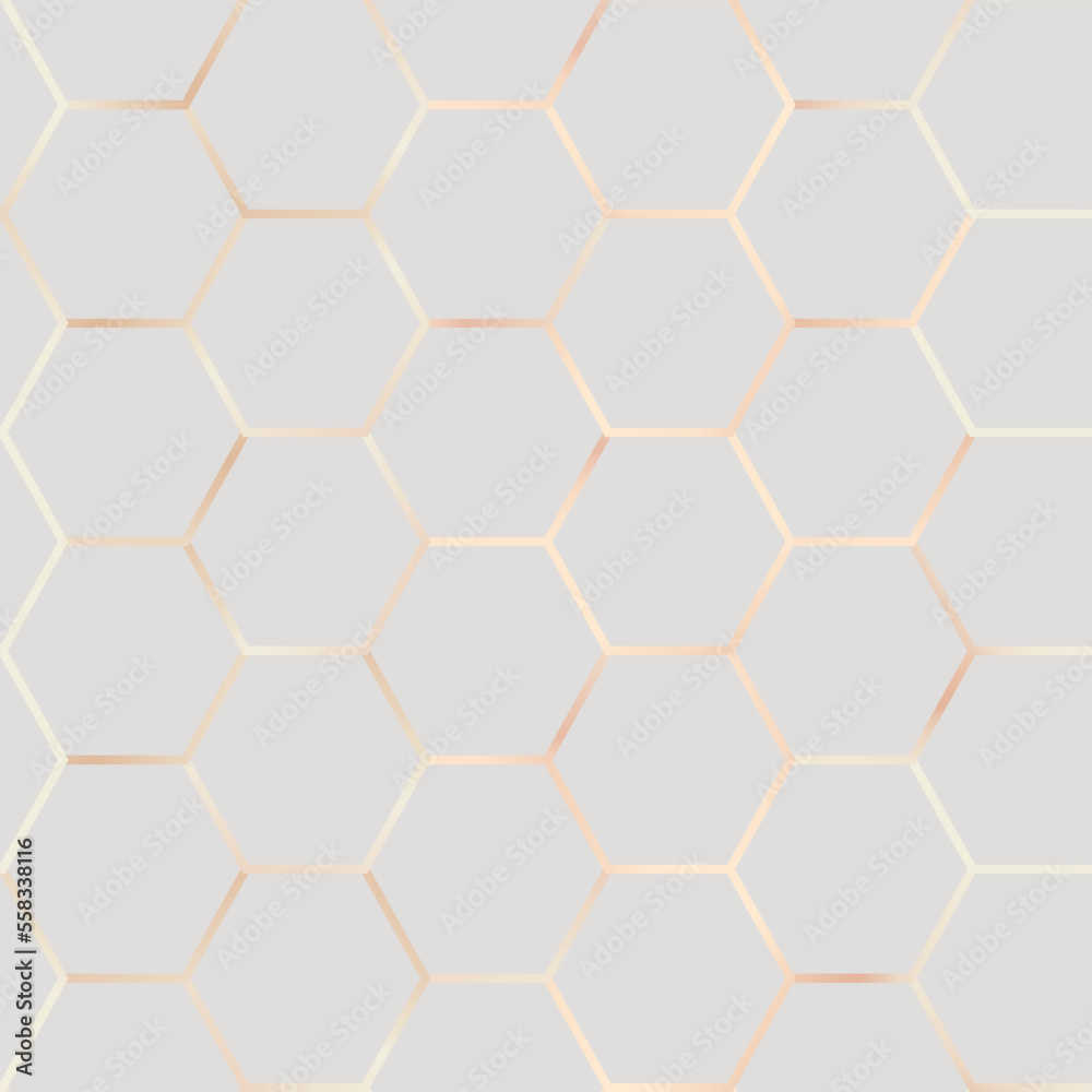 Wall mural seamless illustration of grey background with shiny golden hexagonal pattern. paper with gold orname
