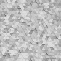 Seamless grey geometric texture with 3d triangle pattern. Vector illustration of polygonal surface.