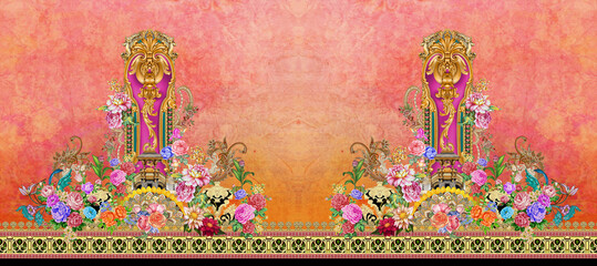 Digital kurti design Front and Sleeve, Beautiful Textile Digital Print Design	
