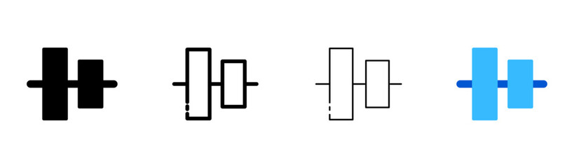Horizontal alignment flat icons set. Text editor, graphics editor, structuring, organizing, formatting, controls, buttons. technology concept. Vector flat and black line icons on white background