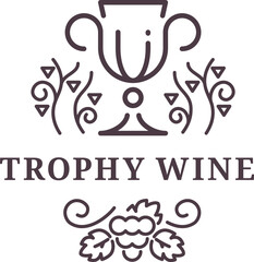 Trophy wine label. Beverage production line logo