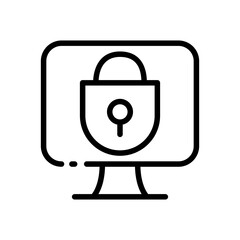 Computer line icon. Web page, lock, profile, parameters, settings, window, personality, personalization, internet, browser, application, work, business. Technology concept. Vector black line icon