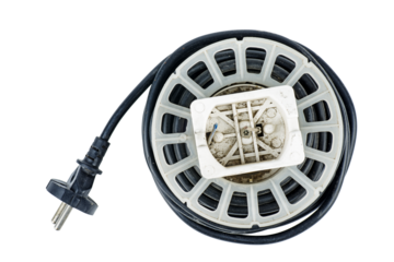 Old Black Electrical cable isolated on a white background.Top view