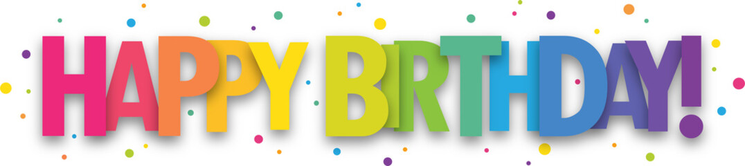 HAPPY BIRTHDAY! colorful vector typographic banner with dots on transparent background - 558339337