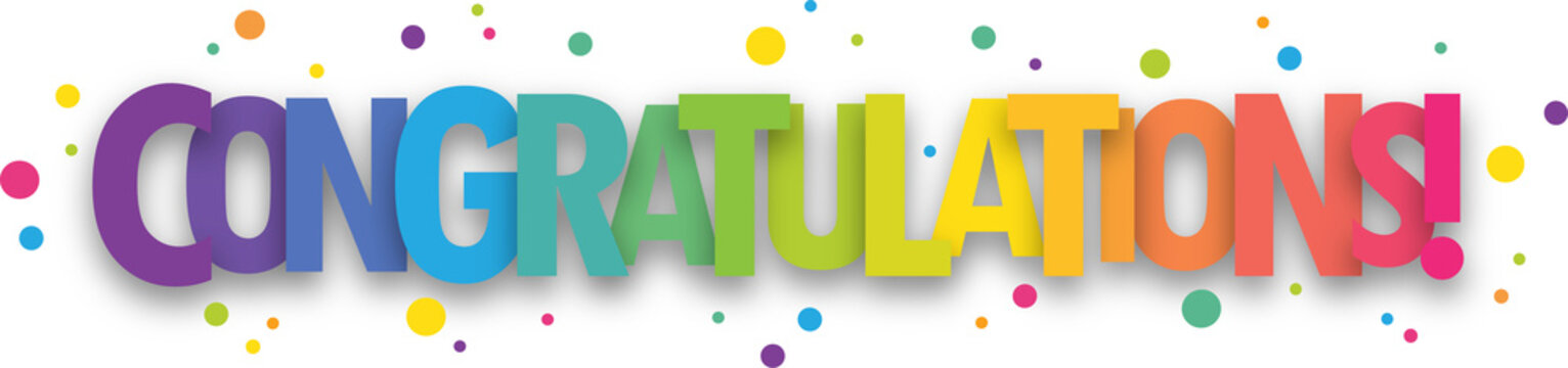 CONGRATULATIONS! colorful vector typographic banner with dots on transparent background