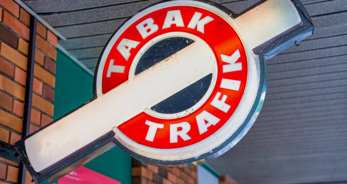VILLACH, AUSTRIA - AUGUST 19, 2022: Austrian tobacconist sign, also called tabaktrafik automat