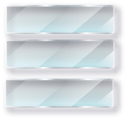 Glass transparent banners set. PNG glass plates with a place for inscriptions isolated