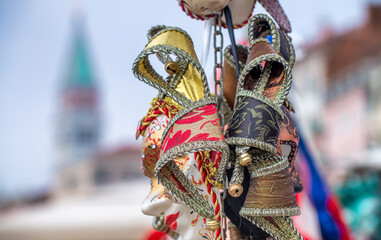 Fototapeta na wymiar Venice, Italy - February 8th, 2015: People masquerading at the famous Venice Carnival
