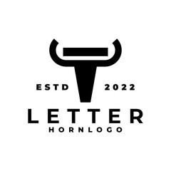 letter T with horn logo. letter with bull horn logo vector template.