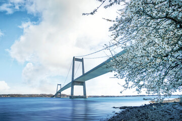 Beautiful bridge over calm waters in the springtime