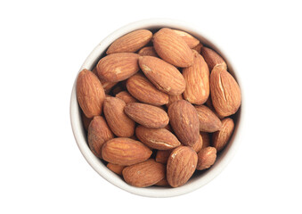 Almonds in a cup on a white background