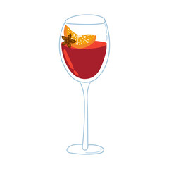 Cozy glass of mulled wine or spiced wine with orange and cinammon isolated on white background