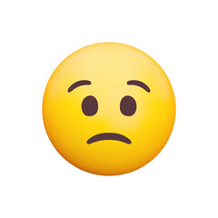 Frowning Face 3d icon. Sad yellow emoji with steep frown. Concern, disappointment and sadness. Isolated object on transparent background