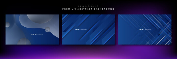 Abstract dark blue geometric shapes geometric light wave curve line shape with futuristic concept presentation background
