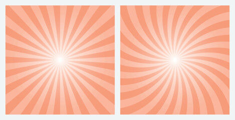 Light Orange sunburst pattern background set. Abstract orange color radial and swirl retro style background  in pop art style.