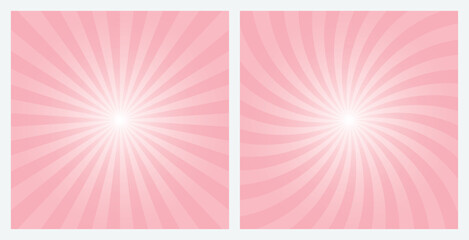 Light Pink sunburst pattern background set. Abstract radial and swirl retro style background  in pop art style.