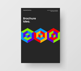 Multicolored geometric hexagons postcard concept. Original magazine cover A4 vector design template.